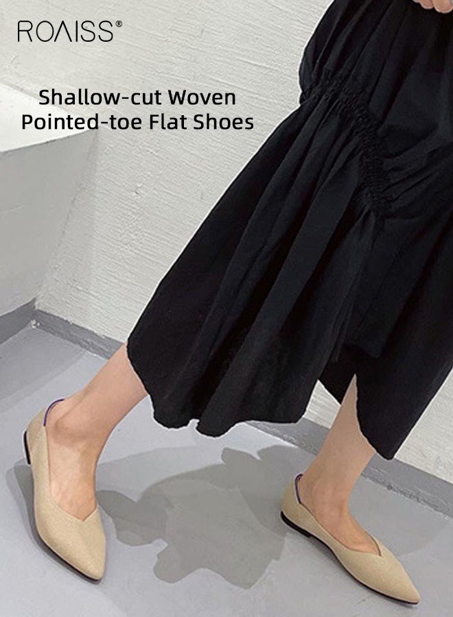 roaiss Women's Slip-On Shallow Woven Shoes Pointed Toe Flat Loafers with Comfortable, Breathable and Non-Slip Design, Perfect for Daily Commuting for Everyday Wear Beige - Image 3