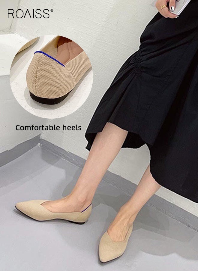 roaiss Women's Slip-On Shallow Woven Shoes Pointed Toe Flat Loafers with Comfortable, Breathable and Non-Slip Design, Perfect for Daily Commuting for Everyday Wear Beige - Image 2