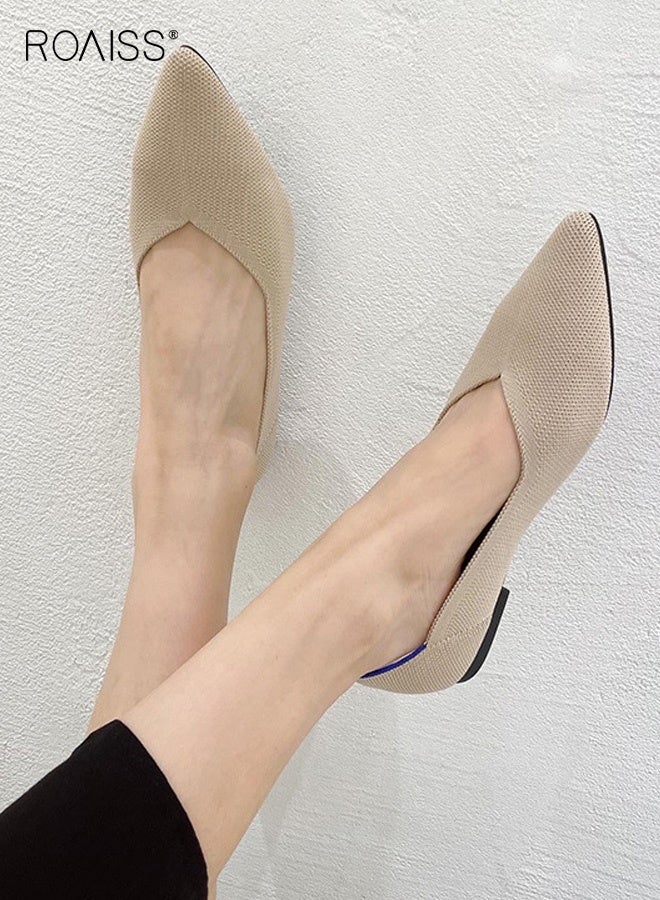 roaiss Women's Slip-On Shallow Woven Shoes Pointed Toe Flat Loafers with Comfortable, Breathable and Non-Slip Design, Perfect for Daily Commuting for Everyday Wear Beige - Image 1