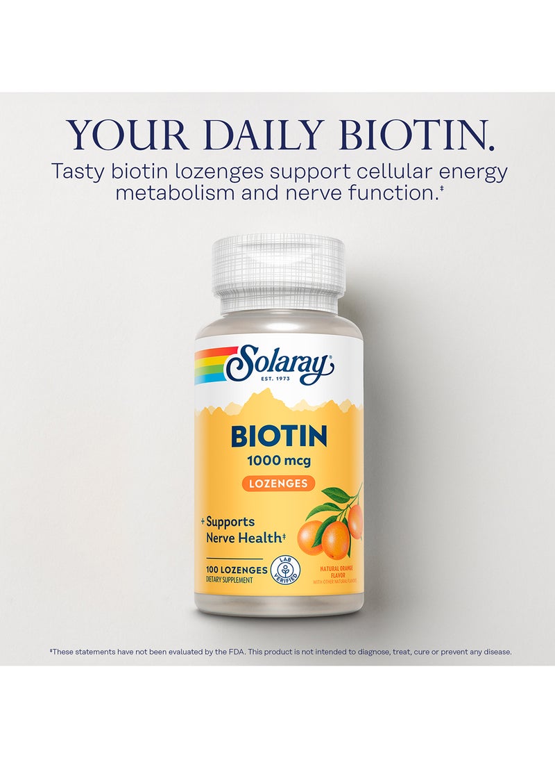 SOLARAY Biotin 1000 mcg 100 Sugar-Free Lozenges Natural Orange Flavor Hair Skin And Nail Support - Image 3