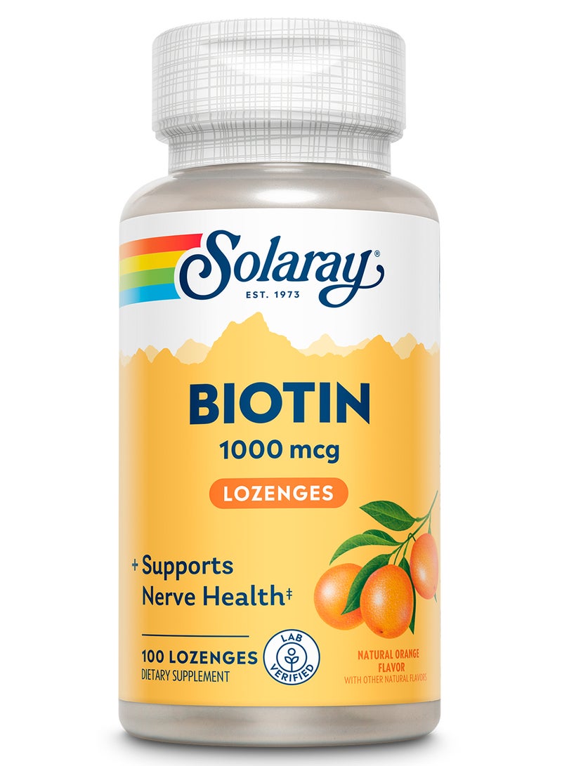 SOLARAY Biotin 1000 mcg 100 Sugar-Free Lozenges Natural Orange Flavor Hair Skin And Nail Support - Image 1