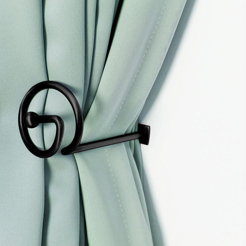Elifel CHIMEI Curtain Hold Back Black for Wall, Curtain Tiebacks Pull Back for Curtains, Curtain Tieback Hook Drapery Tiebacks, Tie Back Wall Holder for Curtains Decorative Draperies Metal Set of 4… - Image 1