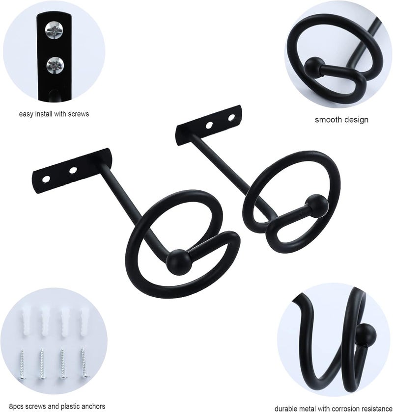 Elifel CHIMEI Curtain Hold Back Black for Wall, Curtain Tiebacks Pull Back for Curtains, Curtain Tieback Hook Drapery Tiebacks, Tie Back Wall Holder for Curtains Decorative Draperies Metal Set of 4… - Image 2