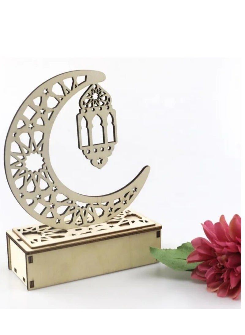 Grneric Wood Moon Fanoos Table Lamp Décor – 19×14 cm | Ramadan & Eid Home Accent - Image 2