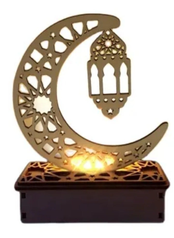 Grneric Wood Moon Fanoos Table Lamp Décor – 19×14 cm | Ramadan & Eid Home Accent - Image 3