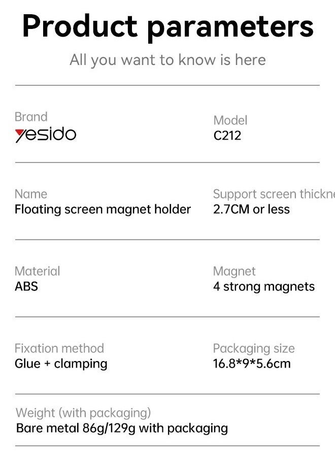 Yesido C212 Built-in Base Locking Knob Floating Screen Snap-on Magnet Car Phone Holder, Adjustable 360° Rotation, Strong Magnetic Grip, Compatible with All Smartphones, Easy Installation, Stable Mounting - Image 4
