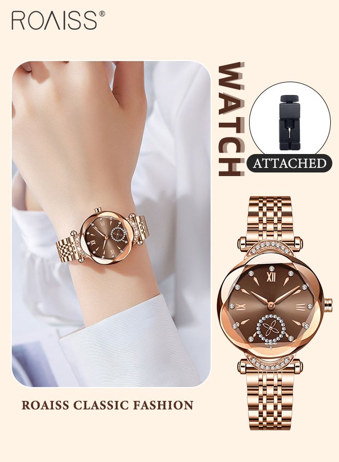roaiss Women's Steel Strap Quartz Watch Analog Display Round Dial with Rhinestone Decoration, Luxury Waterproof Business Wristwatch as Gift for Women - Image 1