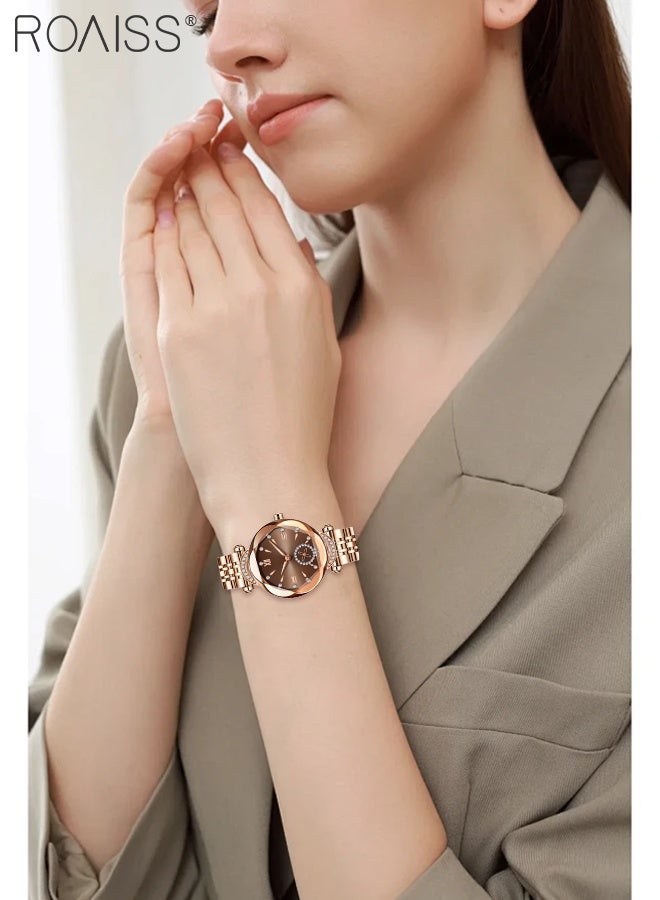 roaiss Women's Steel Strap Quartz Watch Analog Display Round Dial with Rhinestone Decoration, Luxury Waterproof Business Wristwatch as Gift for Women - Image 5