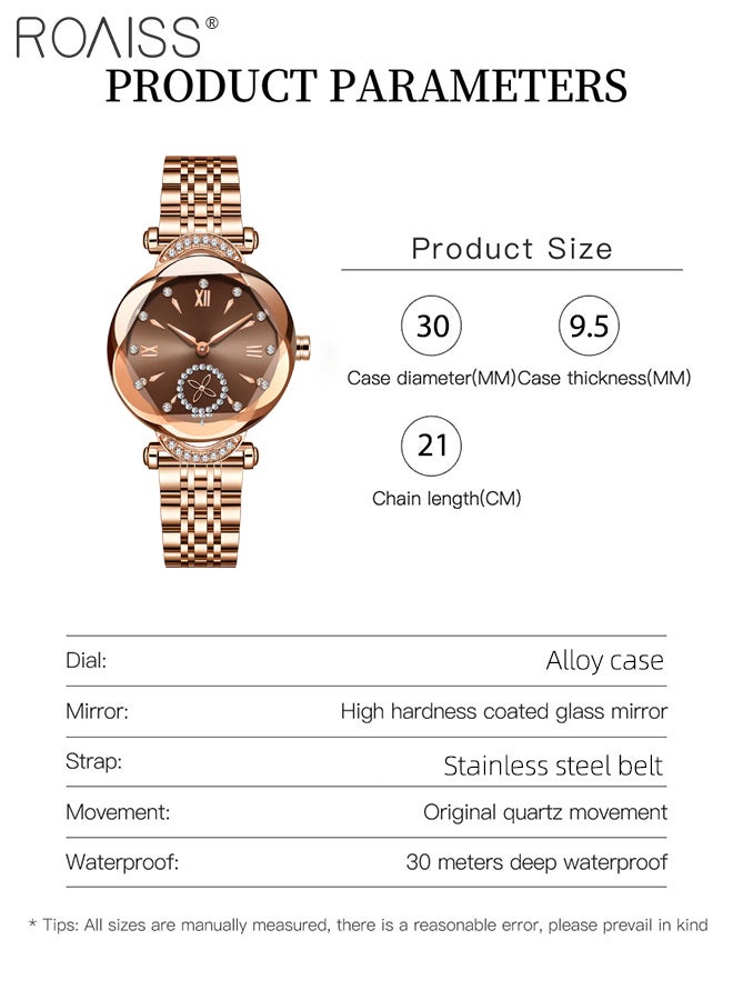 roaiss Women's Steel Strap Quartz Watch Analog Display Round Dial with Rhinestone Decoration, Luxury Waterproof Business Wristwatch as Gift for Women - Image 3