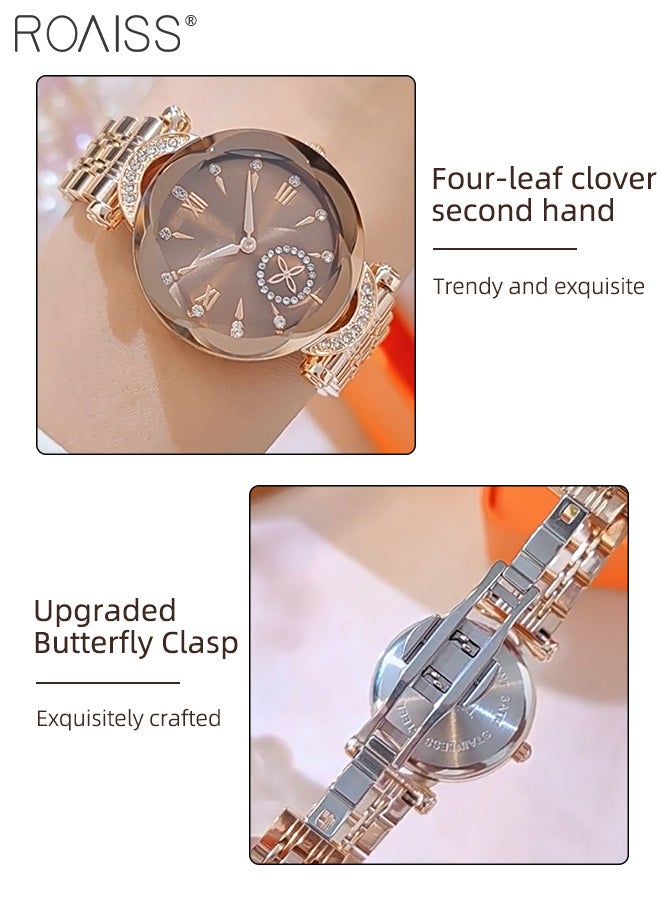 roaiss Women's Steel Strap Quartz Watch Analog Display Round Dial with Rhinestone Decoration, Luxury Waterproof Business Wristwatch as Gift for Women - Image 4