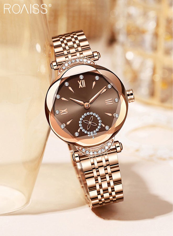 roaiss Women's Steel Strap Quartz Watch Analog Display Round Dial with Rhinestone Decoration, Luxury Waterproof Business Wristwatch as Gift for Women - Image 2