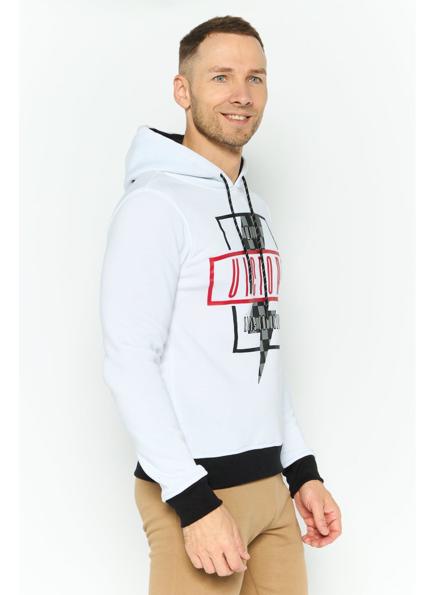Modern Culture Men Grpahic Print Long Sleeves Hooded Sweatshirt, White  - Image 3