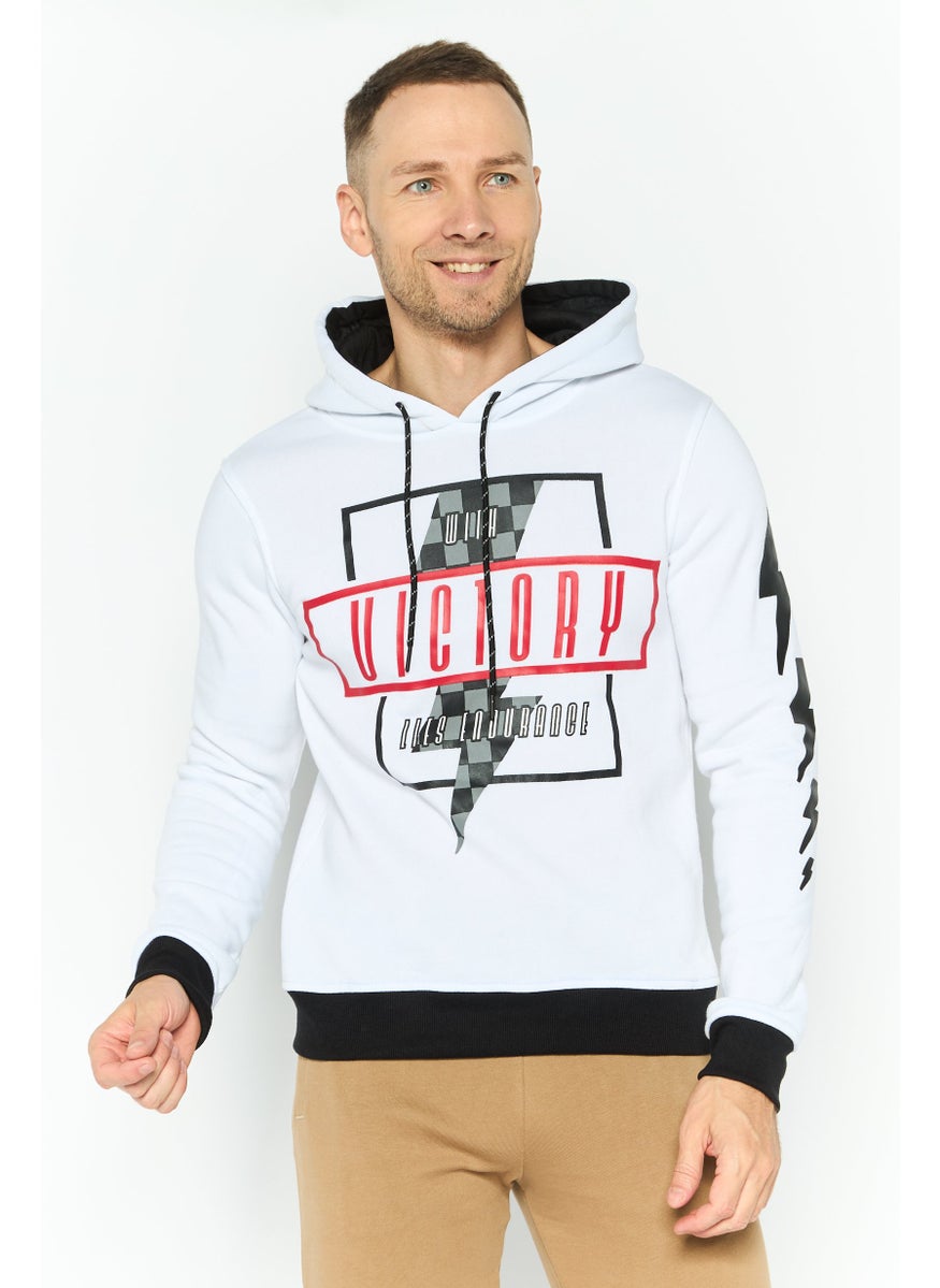 Modern Culture Men Grpahic Print Long Sleeves Hooded Sweatshirt, White  - Image 1