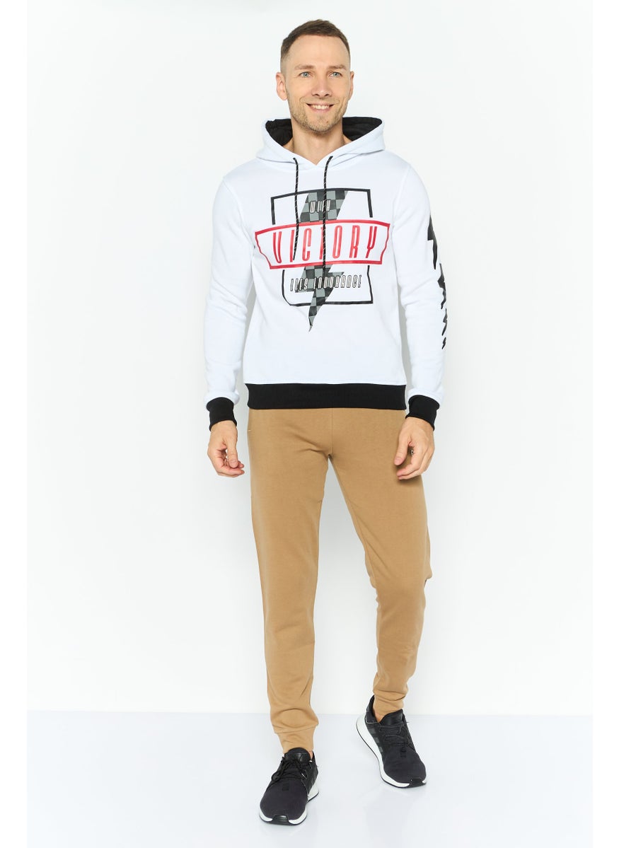 Modern Culture Men Grpahic Print Long Sleeves Hooded Sweatshirt, White  - Image 2