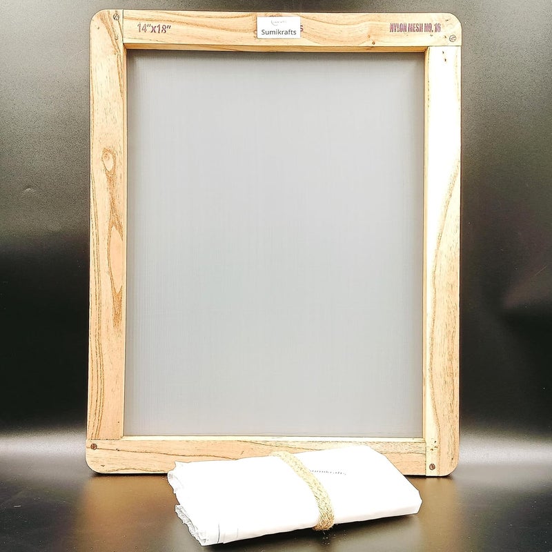 sumikrafts sumikrafts Extra Large Screen Printing Wooden Frame 14x18 Frame with PreStretched Nylon Mesh No 16 60x50cm Nylon Mesh Swatch Ideal for Professional LargeScale Printing 