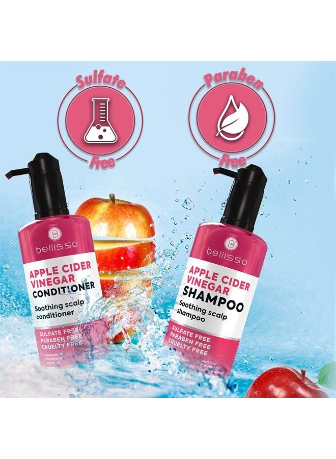 Apple Cider Vinegar Shampoo and Conditioner Set - Stop Flaky and Itchy Scalp – Sulfate Paraben Free Anti Dandruff Soothing Treatment for Dry, Oily and Damaged Hair - Intense Care for Women and Men