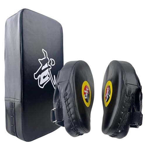 TLBTEK Taekwondo Kick Pad and 2 Curved Punching Mitts SetPU Muay Thai Pads MMA Karate Kid Toddler Boxing Set Kickboxing Training Pads Martial Arts Punching Pads Strike Kicking Shield3 PCSBlack - Image 1