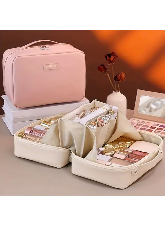 Large Capacity Flame Makeup Bag A Brown For Women Portable Multi Layered Cosmetic Organizer With Golden Accents Travel Friendly Makeup Travel Bag - Image 3