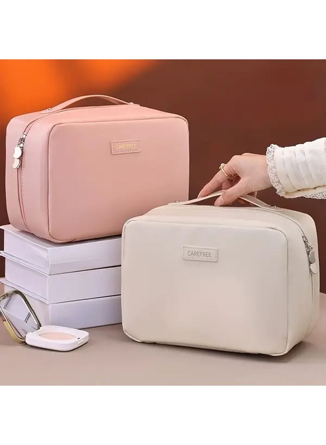 Large Capacity Flame Makeup Bag A Brown For Women Portable Multi Layered Cosmetic Organizer With Golden Accents Travel Friendly Makeup Travel Bag - Image 2