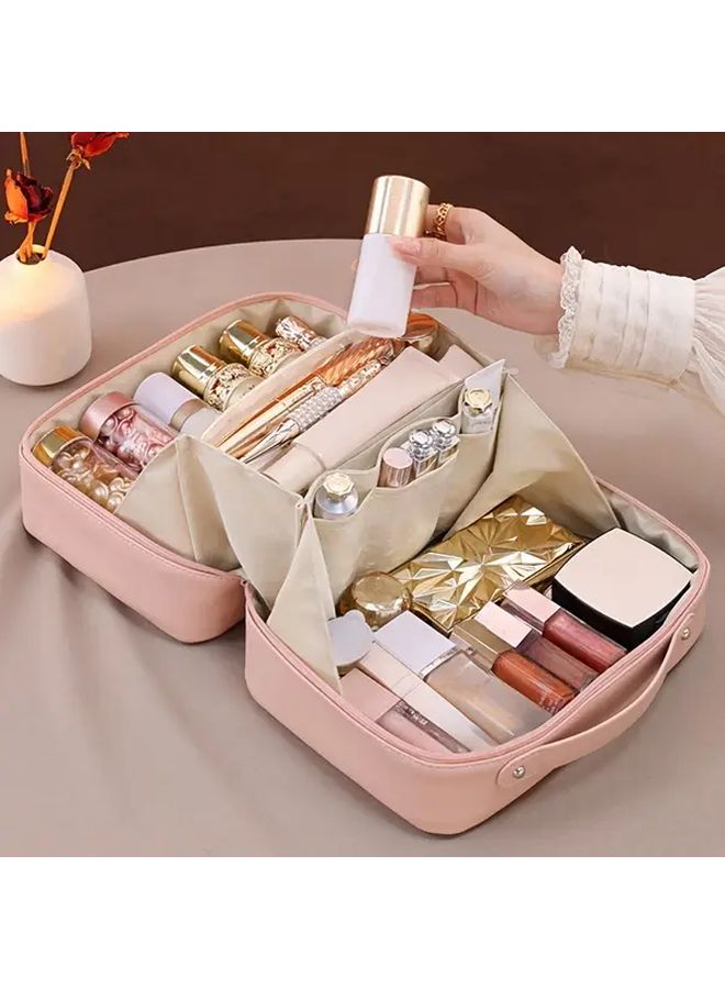 Large Capacity Flame Makeup Bag A Brown For Women Portable Multi Layered Cosmetic Organizer With Golden Accents Travel Friendly Makeup Travel Bag - Image 1