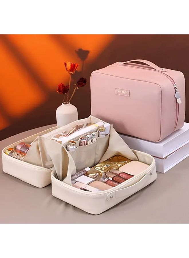 Large Capacity Flame Makeup Bag A Brown For Women Portable Multi Layered Cosmetic Organizer With Golden Accents Travel Friendly Makeup Travel Bag - Image 5