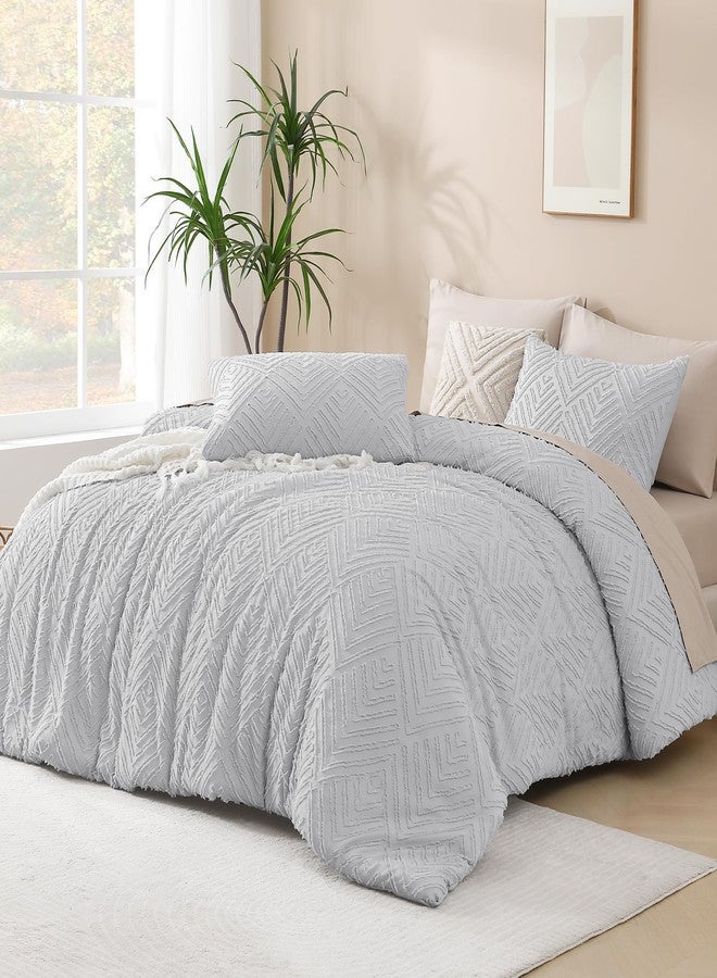 Andency Light Grey Oversized King Comforter 120''x120'', 3 Pieces Gray Super King Soft Boho Bedding Set & Collections, Farmhouse Tufted Fluffy Bed Set for All Seasons (1 Comforter, 2 Pillowcases) - Image 1
