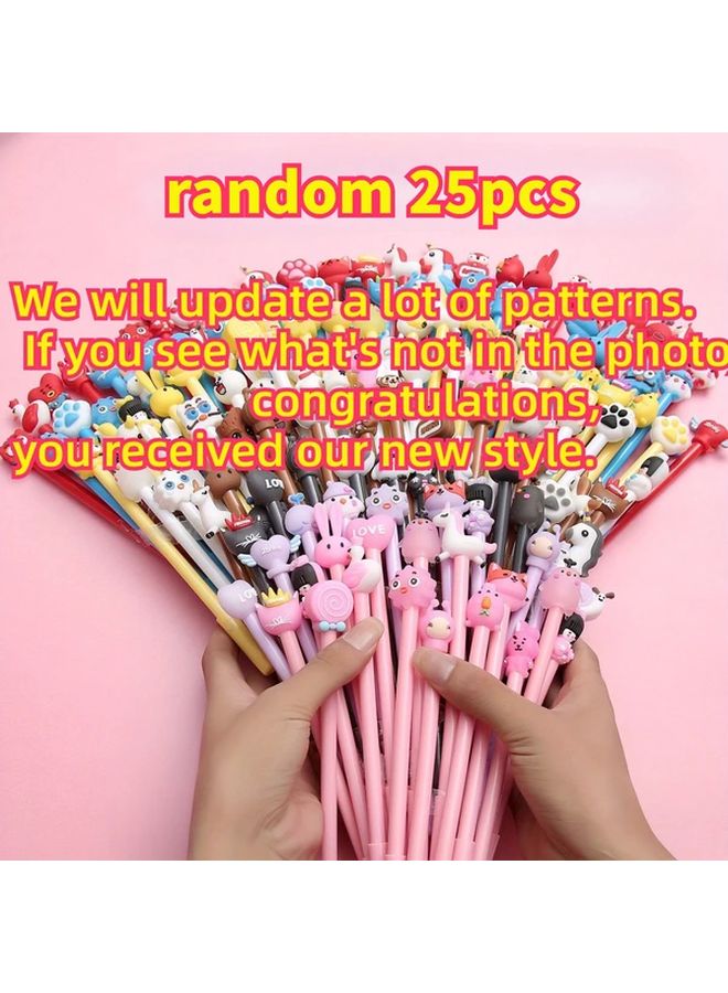 25Pcs 3D Cartoon Round Ballpoint Pens 0.5mm Black Ink Push Cover Random Designs - Image 4