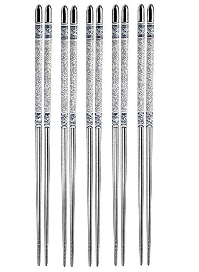 Omdhanu Decorative chopsticks /5 Pairs Stainless Steel ReusMBle Chopsticks Porcelain Pattern for Noodles, Sushi, Fried Rice(5- pair ) - Image 1
