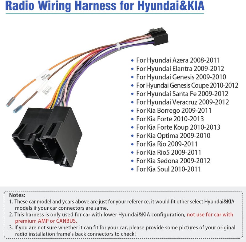 Jayubien Radio Stereo Wiring Harness Adapter for Hyundai and Kia Models 2008-2012 - Image 2