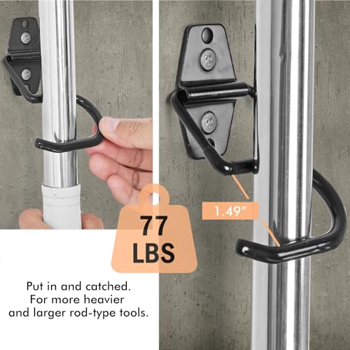 LIGHT DUST Broom Holder Wall Mount - 12 Pack Tool Hangers Garage Wall Hanging Organizer - Heavy Duty Metal Large S Hooks for Mop Shovel Rake Shed Garden Lawn Yard Handle Tools Organization (Black) - Image 4
