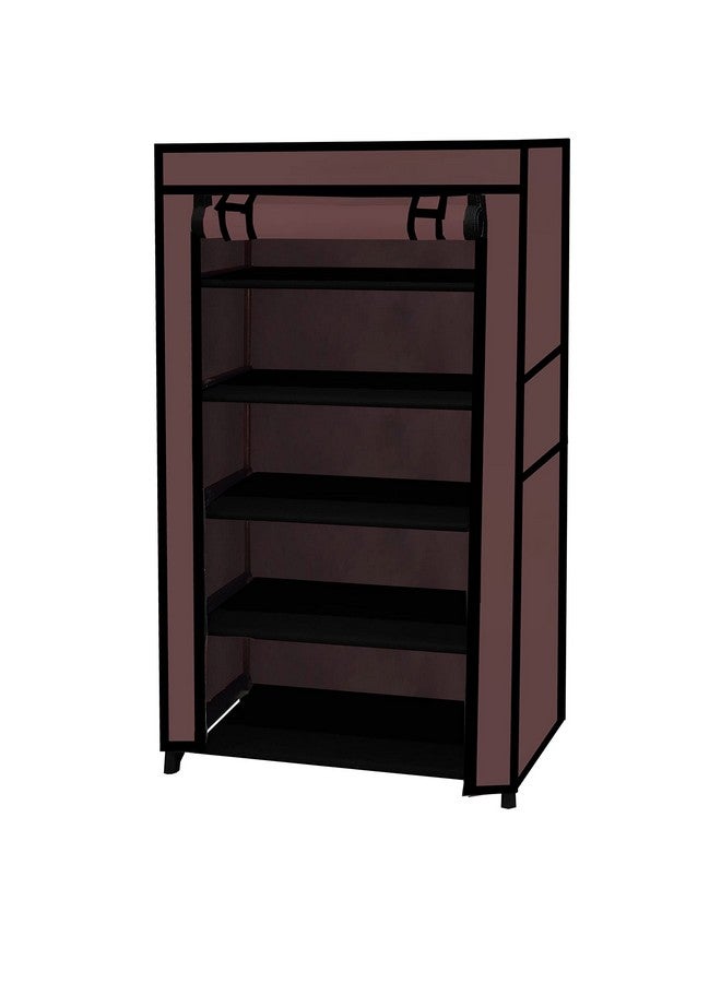 ROBMOB 5 Tier Metal Shoe Rack Collapsible Shoe Organiser with Adjustable Shelves Space Saving Lightweight Racks Foldable Sneaker Footwear Best for Men, Women, Boots, Slippers (Brown Cover) - Image 3