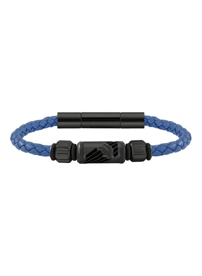 POLICE Black Stainless Steel and Blue Leather Bracelet for Men