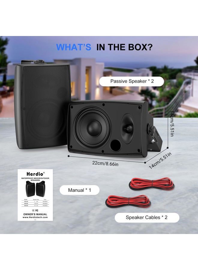 Herdio 4 Inch Passive Outdoor Speakers Wired,200W High Performance Wall Mount Waterproof Speakers for Patio, Deck, Backyard,Effortless Mounting Swivel Brackets,Black - Image 4