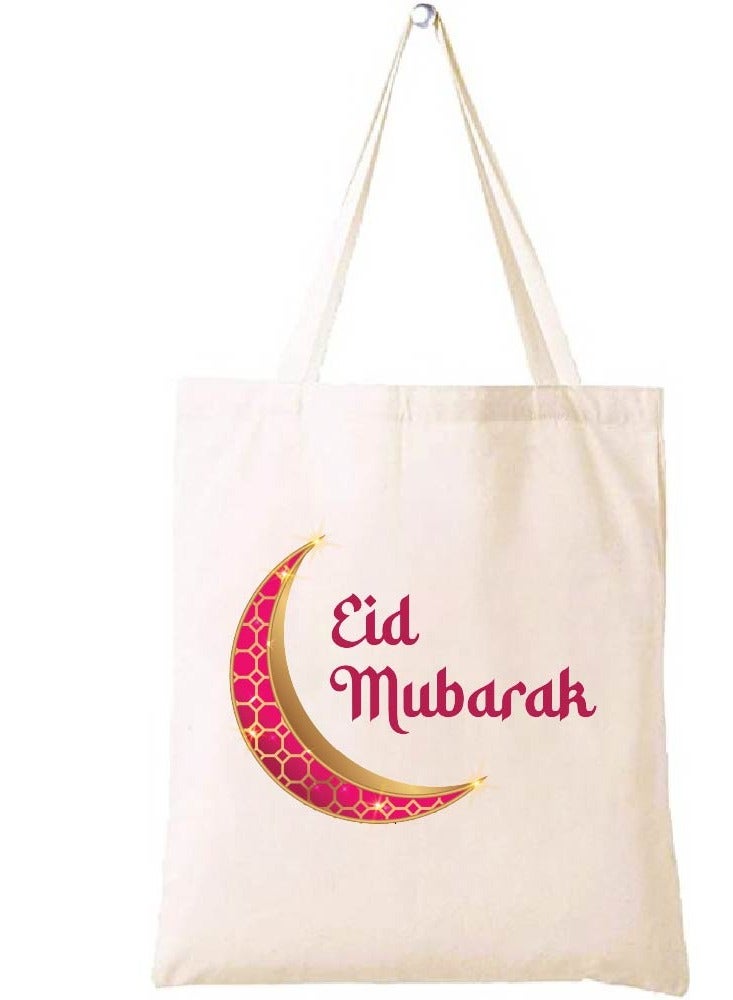 PRINTSHOP4ME Eid Cotton Shopper Bag - Reusable and Eco-Friendly Canvas Tote Bag for Women - Gift for Eid - Perfect for Shopping and Everyday Use - Celebrate Eid in Style  - Image 1