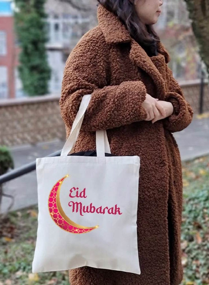 PRINTSHOP4ME Eid Cotton Shopper Bag - Reusable and Eco-Friendly Canvas Tote Bag for Women - Gift for Eid - Perfect for Shopping and Everyday Use - Celebrate Eid in Style  - Image 5