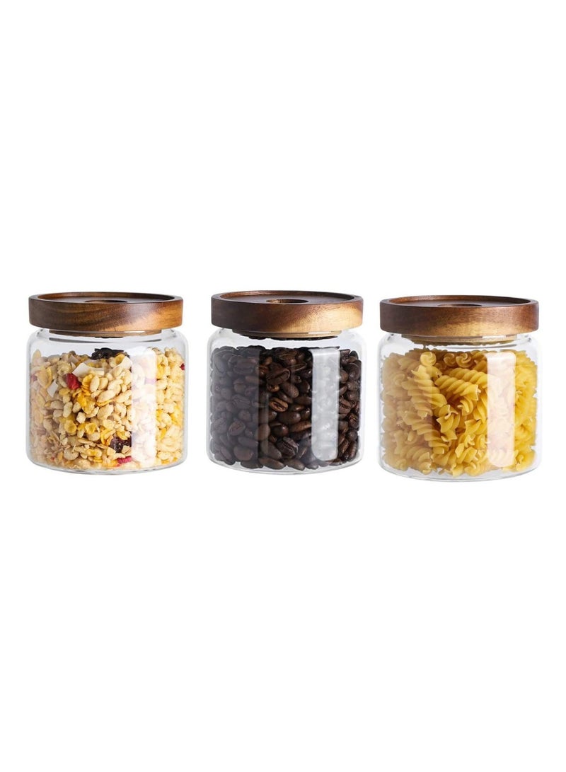 Airtight Glass Storage Jar with Acacia Wood Air-tight Lid ,3 Pack Borosilicate Glass Kitchen Canisters 500ml  - Image 1