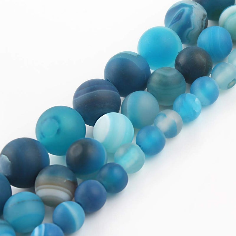 Yochus 6mm Peacock Blue Dull Polish Matte Striated Agates Round Loose Beads Natural Stone Beads for Jewelry Making