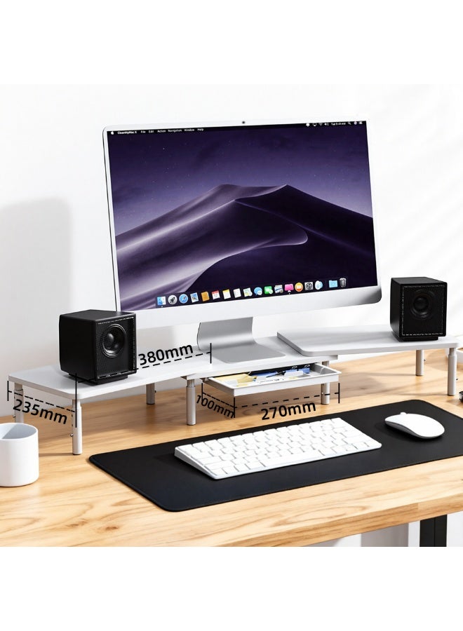 ETHU Dual Monitor Stand, Double Monitor Riser for PC Computer Laptop and Printer, Length and Angle Adjustable Desktop Stand Organizer with Phone Holder and Drawer, Universal Office Accessories, White - Image 2