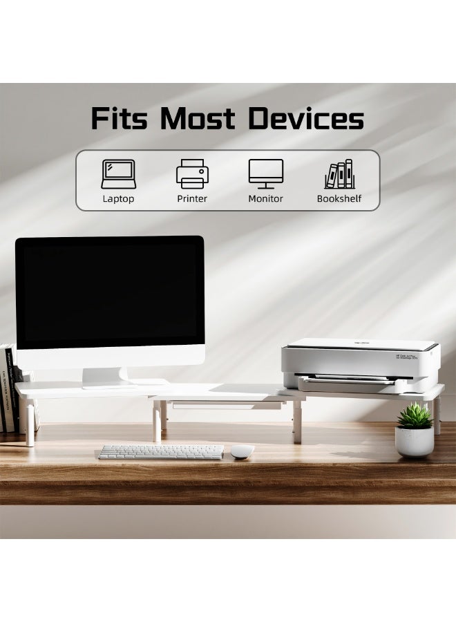 ETHU Dual Monitor Stand, Double Monitor Riser for PC Computer Laptop and Printer, Length and Angle Adjustable Desktop Stand Organizer with Phone Holder and Drawer, Universal Office Accessories, White - Image 5