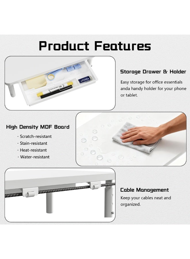 ETHU Dual Monitor Stand, Double Monitor Riser for PC Computer Laptop and Printer, Length and Angle Adjustable Desktop Stand Organizer with Phone Holder and Drawer, Universal Office Accessories, White - Image 4