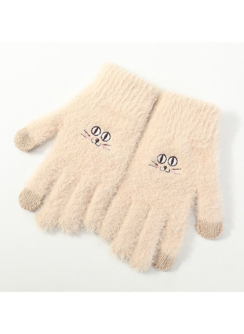 Golovejoy - Women's Warm Plush Windproof And Cold Proof Lovely Gloves - Image 1