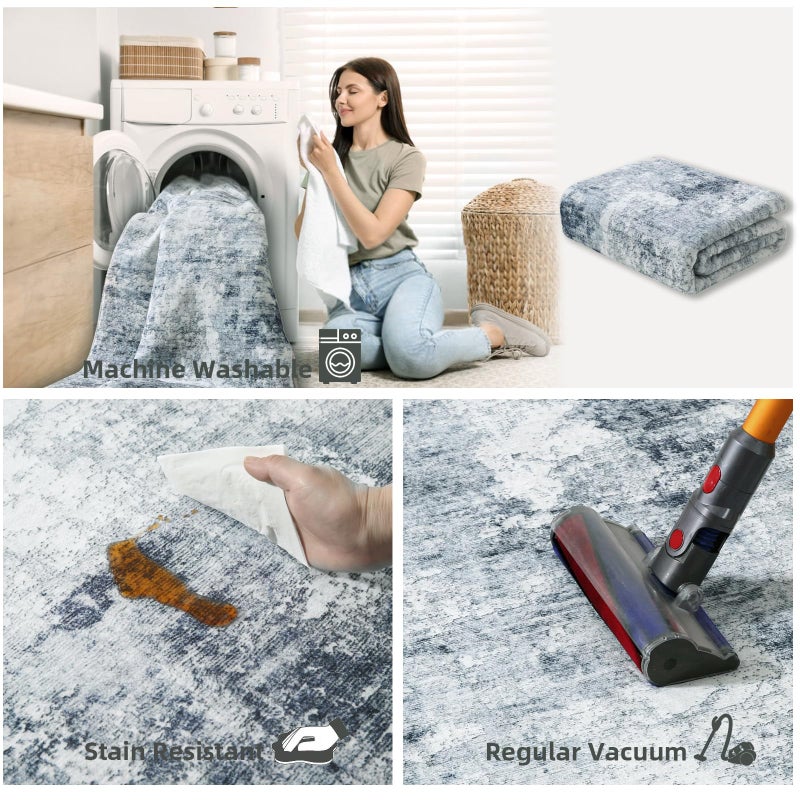 palohom Washable Living Room Area Rugs: 9'x12' Large Rug Stain Resistant Distressed Abstract Rug Non Slip Low Pile Faux Wool Soft Area Rug for Bedroom Bedside Indoor Kids Playroom Dorm Nursery Dining Room - Image 5