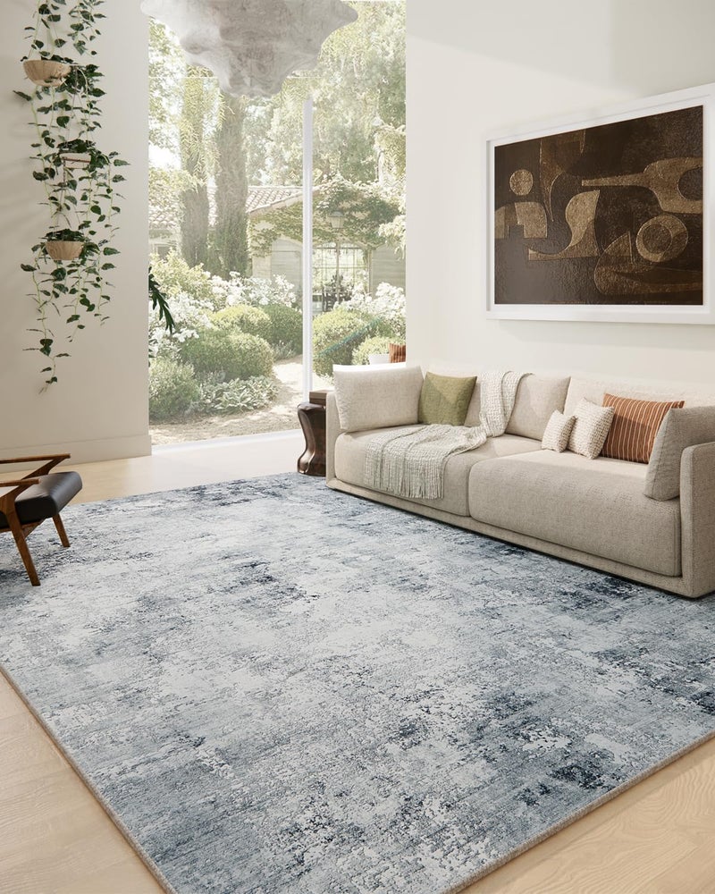 palohom Washable Living Room Area Rugs: 9'x12' Large Rug Stain Resistant Distressed Abstract Rug Non Slip Low Pile Faux Wool Soft Area Rug for Bedroom Bedside Indoor Kids Playroom Dorm Nursery Dining Room - Image 1