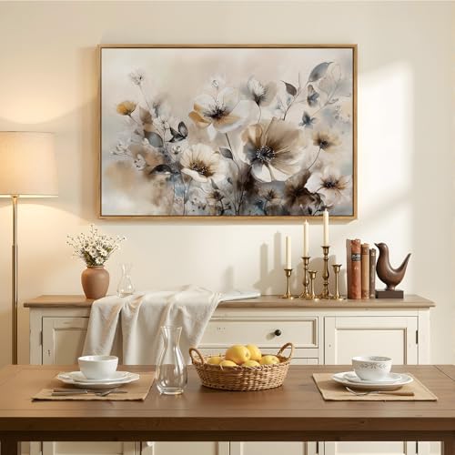Cuspin Framed Vintage Floral Wall Art Neutral Beige Botanical Flower Canvas Artwork for Modern Farmhouse Walls Rustic Watercolor Wildflower Painting Prints for Living Room Bedroom Kitchen Dining Room 24x36 - Image 3