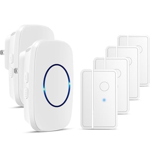 Full House Door Chime When Door Opens FullHouse Door Sensor Wireless Entry Alarm with 1000ft Range 60 Chimes and 5 Volume Levels for BusinessStoreHomeOffice White 4 Sensor 2 Receiver - Image 1