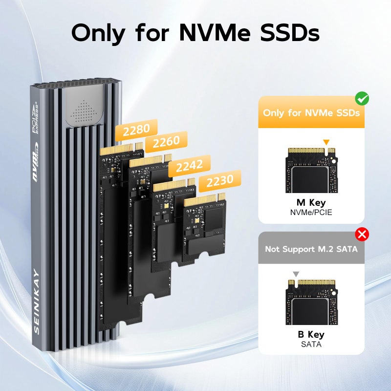SEINIKAY M.2 NVME Enclosure, Tool-Free USB 3.2 Gen 2 (10 Gbps) to NVME Adapter with Heat Sink, 10Gbps Speed, Plug and Play, 16TB Expansion, with C-C to A Cable - Image 2