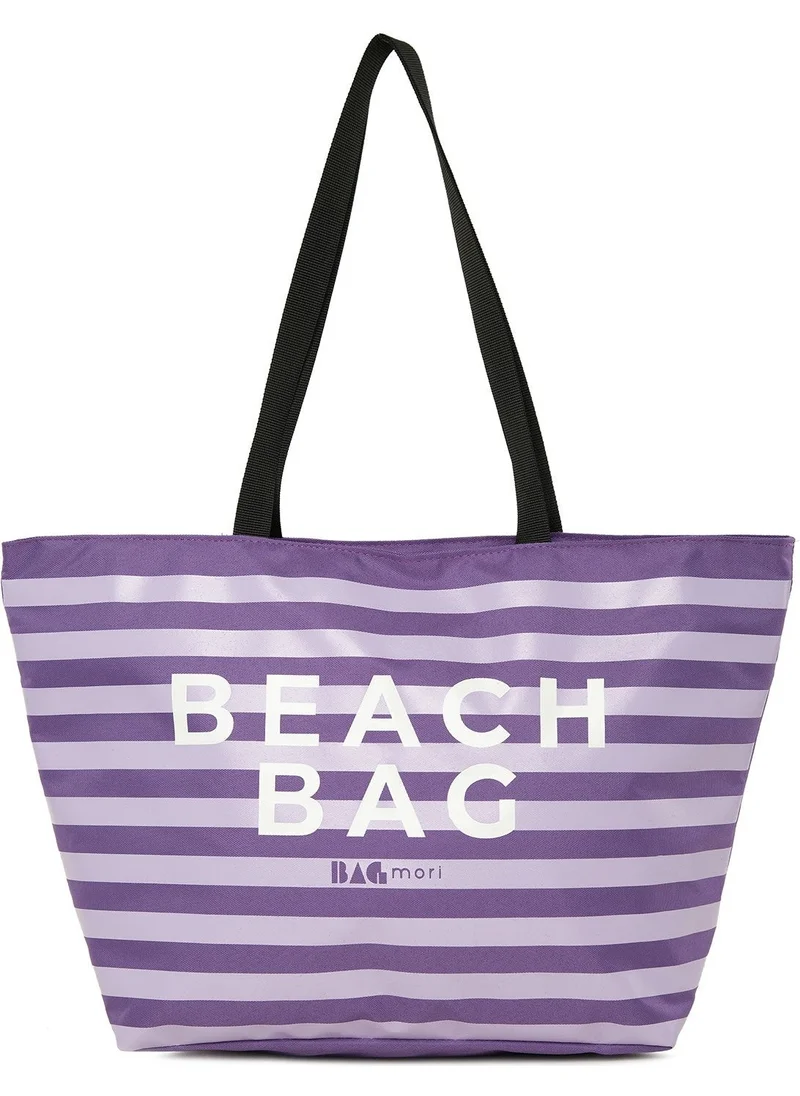 Bagmori Lilac Striped Beach Bag Printed Beach Bag