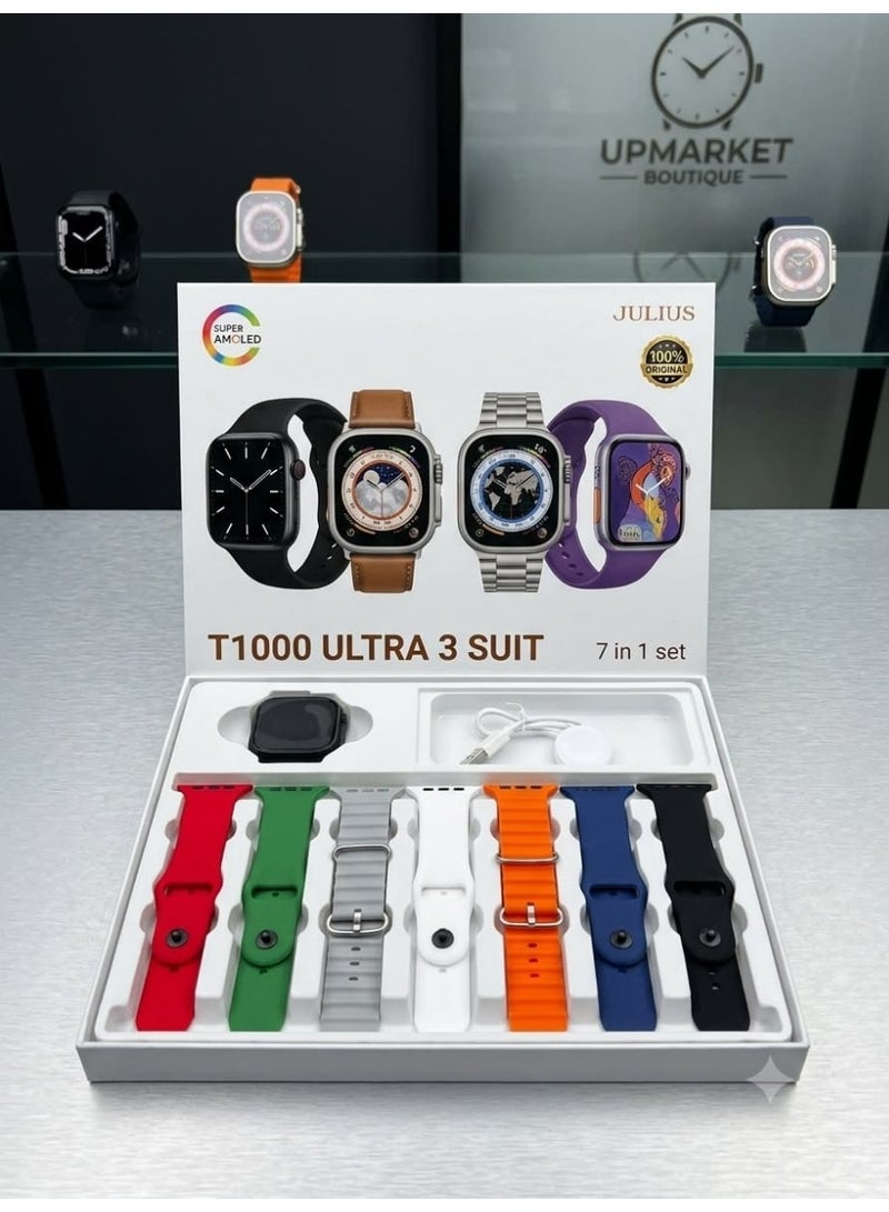 جوليوس ساعة ذكية JULIUS T1000 Ultra 3 بشاشة Super AMOLED، طقم 7 في 1 مع أحزمة قابلة للتبديل - Image 1