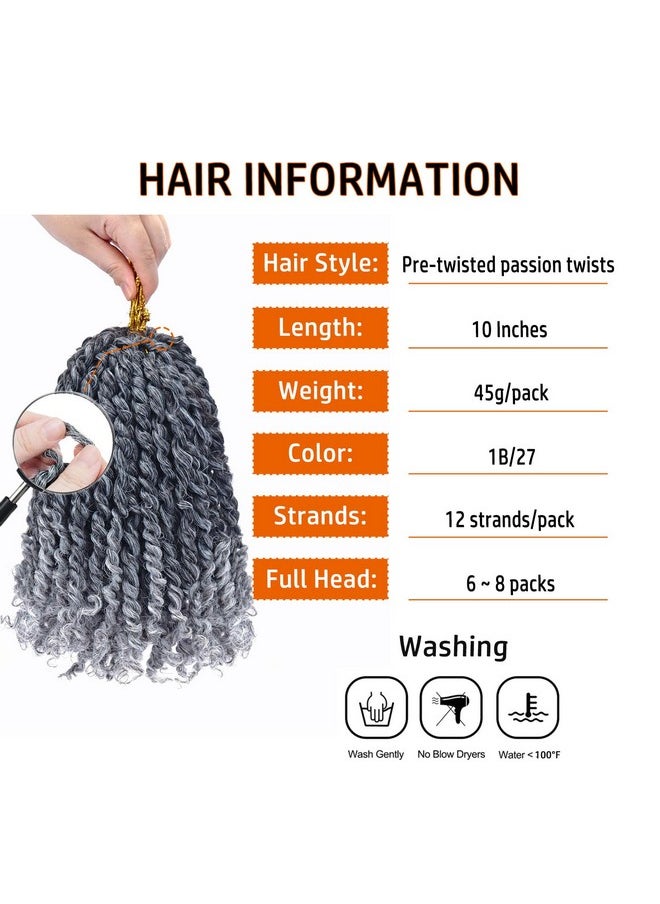 Dorsanee - Pre-Twisted Passion Twist Hair 10 Inch 8 Packs Short Passion Twist Crochet Hair Pre-Looped Crochet Braids For Women Kids Gray Passion Twists Synthetic Curly Crochet Hair Extensions 1B/Gray - Image 1