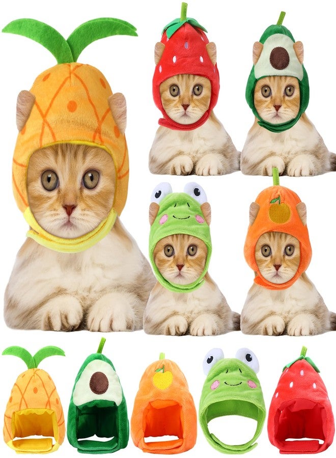 Weewooday 5 Pcs Cat Adorable Costume Bunny Hat with Ears Funny Mane Cat Hat for Pets and Small Dogs Kitten Puppy Party Costume Accessory Headwear(Avocado, Orange, Strawberry, Pineapple, Frog) - Image 1